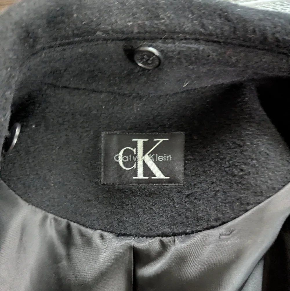 Calvin Klein Minimalist Black Wool Blend Long Coat Size 8